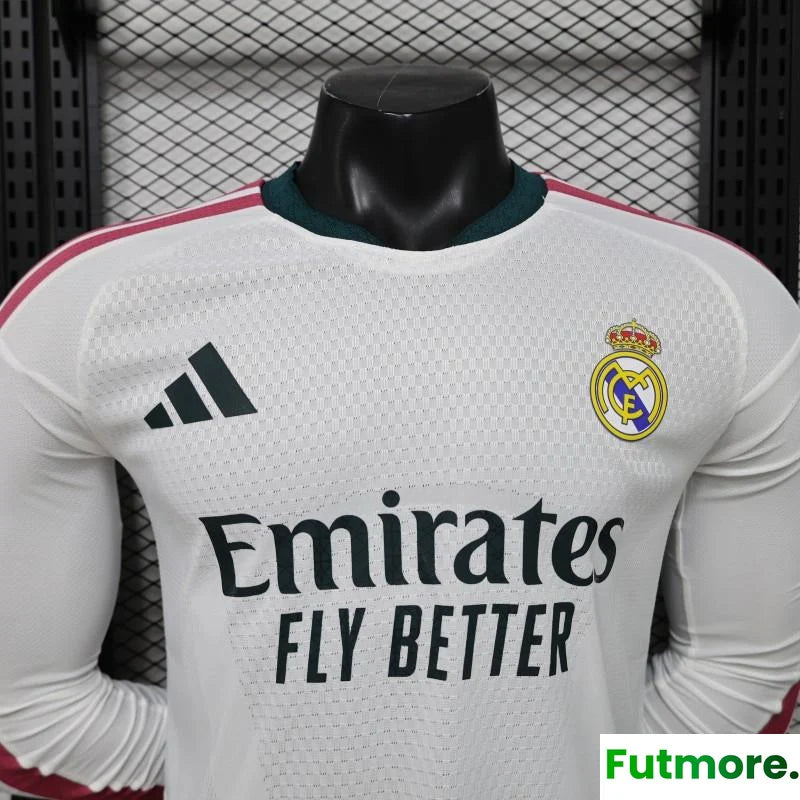 Player Version 26/27 Real Madrid White with Burgundy Stripe Long Sleeve Home Jersey