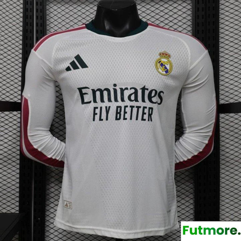 Player Version 26/27 Real Madrid White with Burgundy Stripe Long Sleeve Home Jersey
