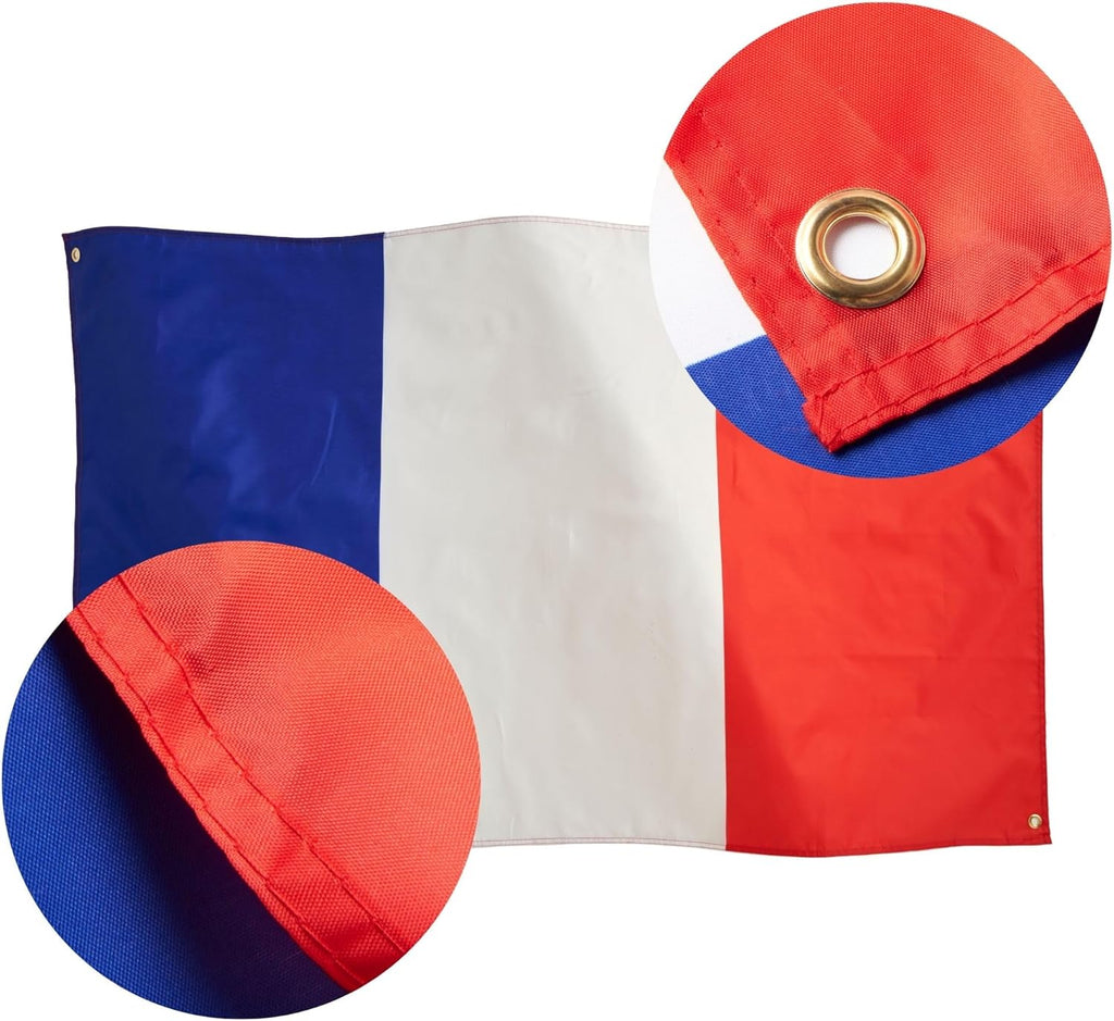 France Flag 3X5Ft, 91X152Cm, Français Banner, 4 Grommets, Brass Eyelet in Every Corner, France Football, Premium Flags, Inside, Outside, Vivid Colours, Workers Day, VE Day