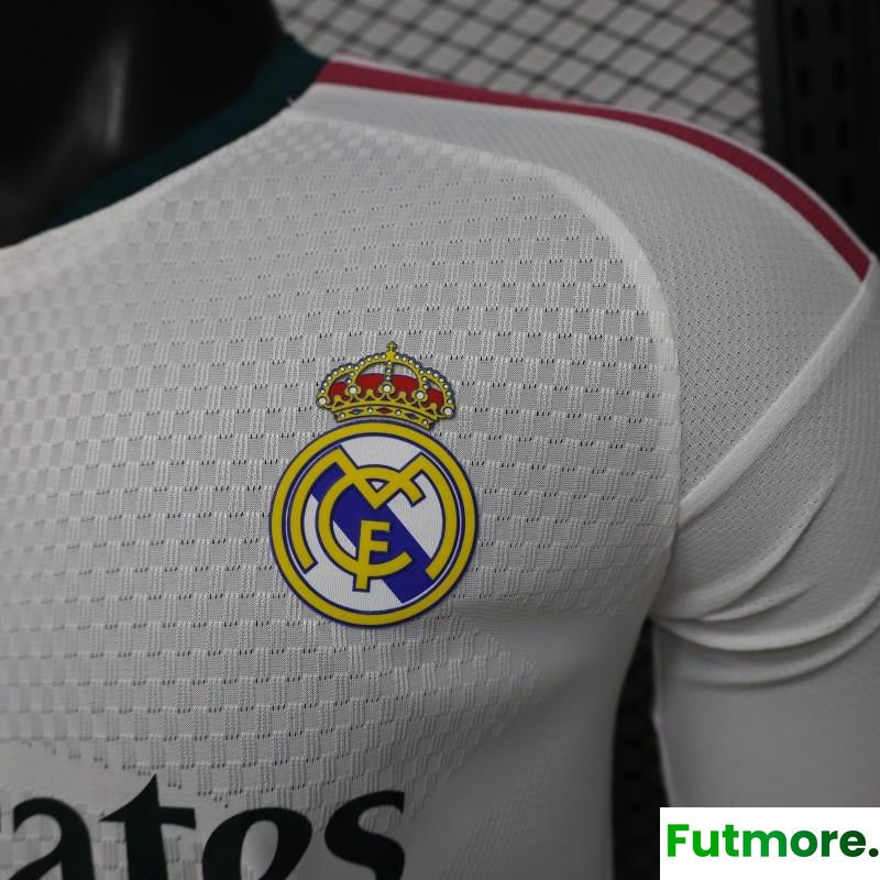 Player Version 26/27 Real Madrid White with Burgundy Stripe Long Sleeve Home Jersey