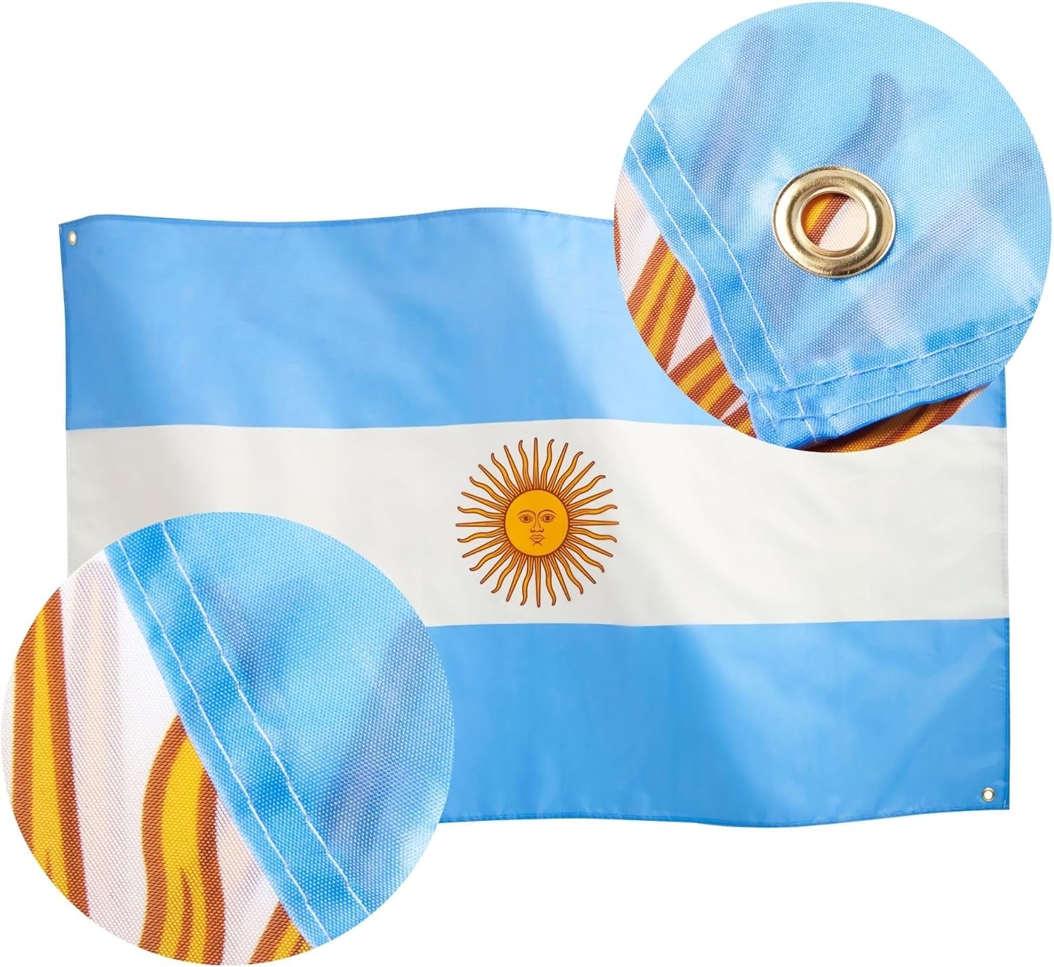 Argentina National Flag 3X5, 91X152Cm, Argentine Republic Banner, 4 Grommets, Brass Eyelet in Every Corner, Argentinian, Carnival, Premium Flags, Waterproof, Inside, Outside