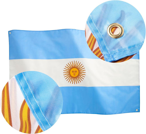 Argentina National Flag 3X5, 91X152Cm, Argentine Republic Banner, 4 Grommets, Brass Eyelet in Every Corner, Argentinian, Carnival, Premium Flags, Waterproof, Inside, Outside